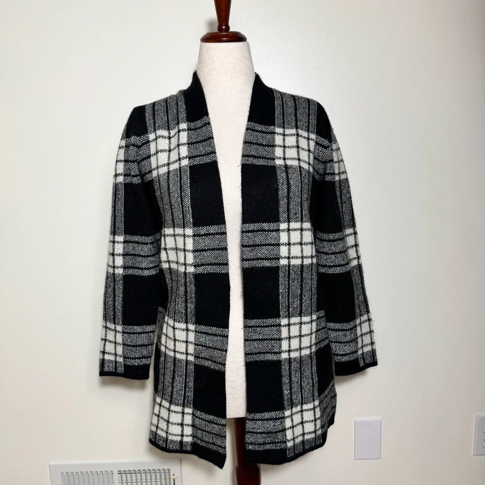 Talbots Black and White Plaid Cardigan - Picture 1 of 6